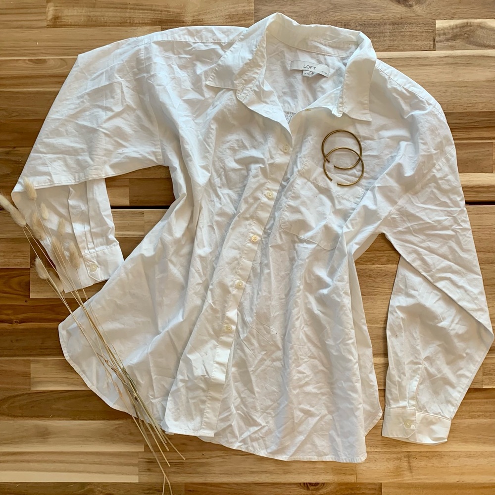 Loft Oversized White Formal Button Down Petite